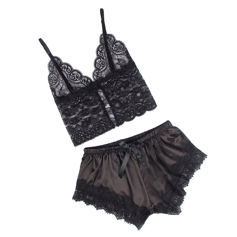 SUBBLIME - 953942 CASUAL SILK NIGHTGOWN + LACE PANTS BLACK L/XL - NOCTURNA DESIRES