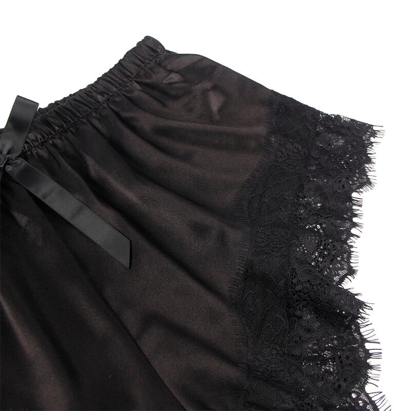 SUBBLIME - 953942 CASUAL SILK NIGHTGOWN + LACE PANTS BLACK L/XL - NOCTURNA DESIRES