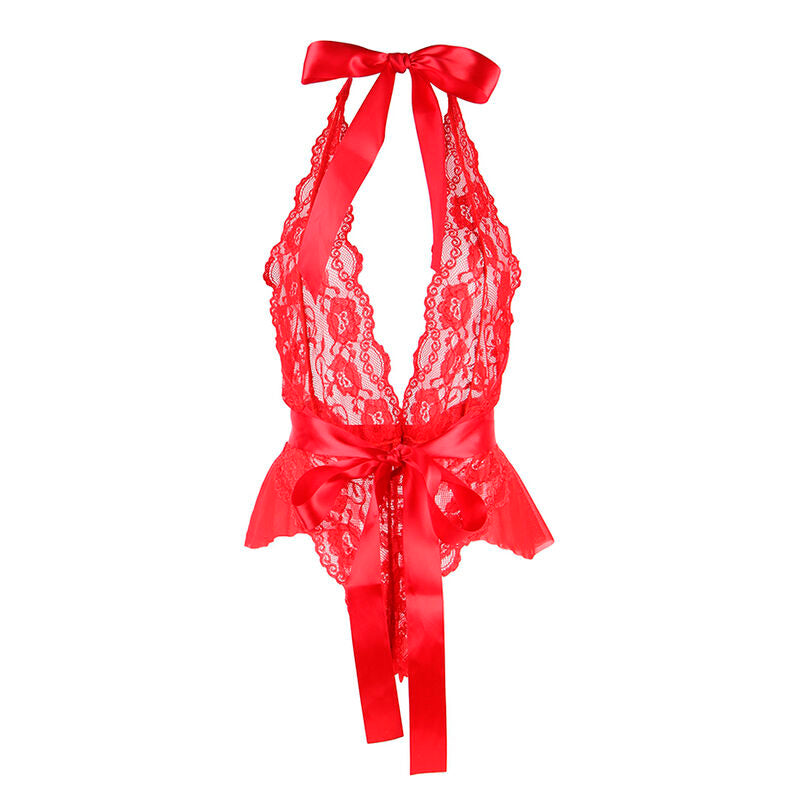 SUBBLIME - 953980 SEXY BODY WITH RUFFLES + BELT RED L/XL - NOCTURNA DESIRES