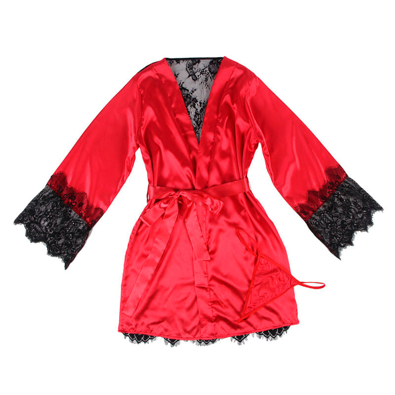 SUBBLIME - 954017 LACE SHEER BACK CAMISOLE + THONG RED/BLACK S/M - NOCTURNA DESIRES