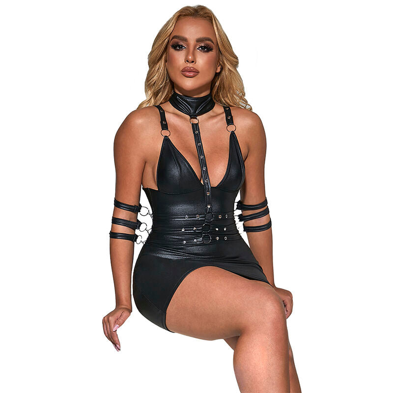SUBBLIME - 954406 LEATHER BONDAGE DRESS BLACK S/M - NOCTURNA DESIRES