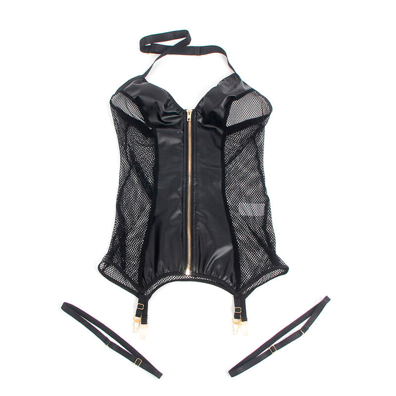 SUBBLIME - 954451 SEXY MESH DRESS LEATHER BLACK L/XL - NOCTURNA DESIRES