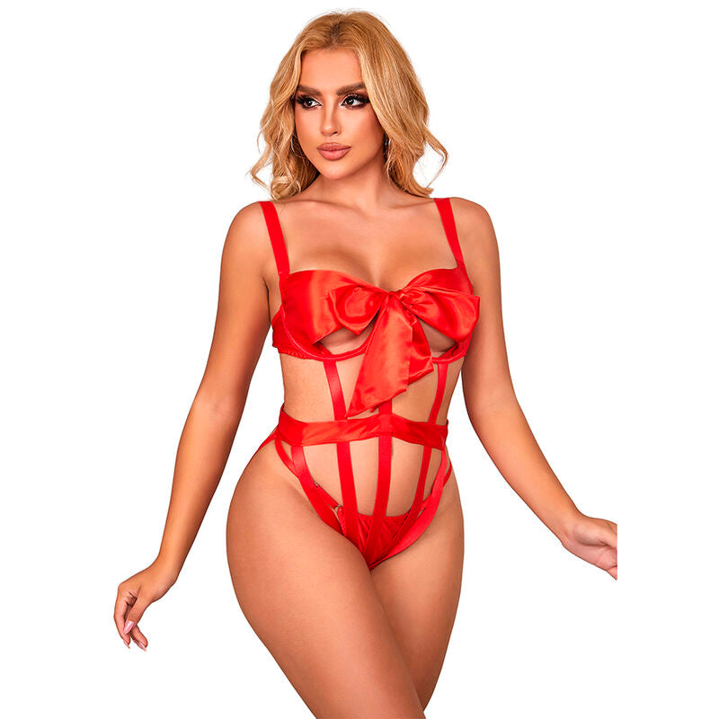 SUBBLIME - 954468 SEXY OPENWORK BODY WITH BOW RED S/M - NOCTURNA DESIRES