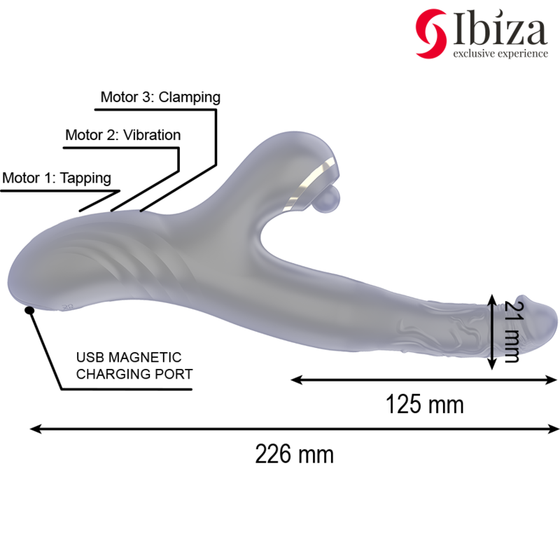 IBIZA - TWO DRAGONS DOUBLE VIBRATOR BLACK - NOCTURNA DESIRES
