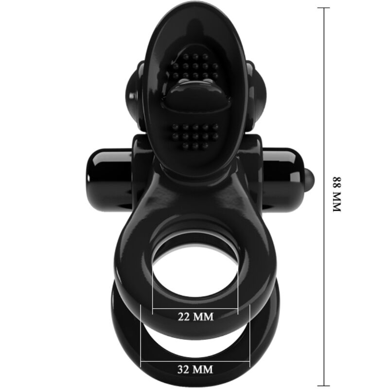 PRETTY LOVE - PASSIONATE RING DOUBLE VIBRATING RING + CLITORIS STIMULATOR BLACK - NOCTURNA DESIRES