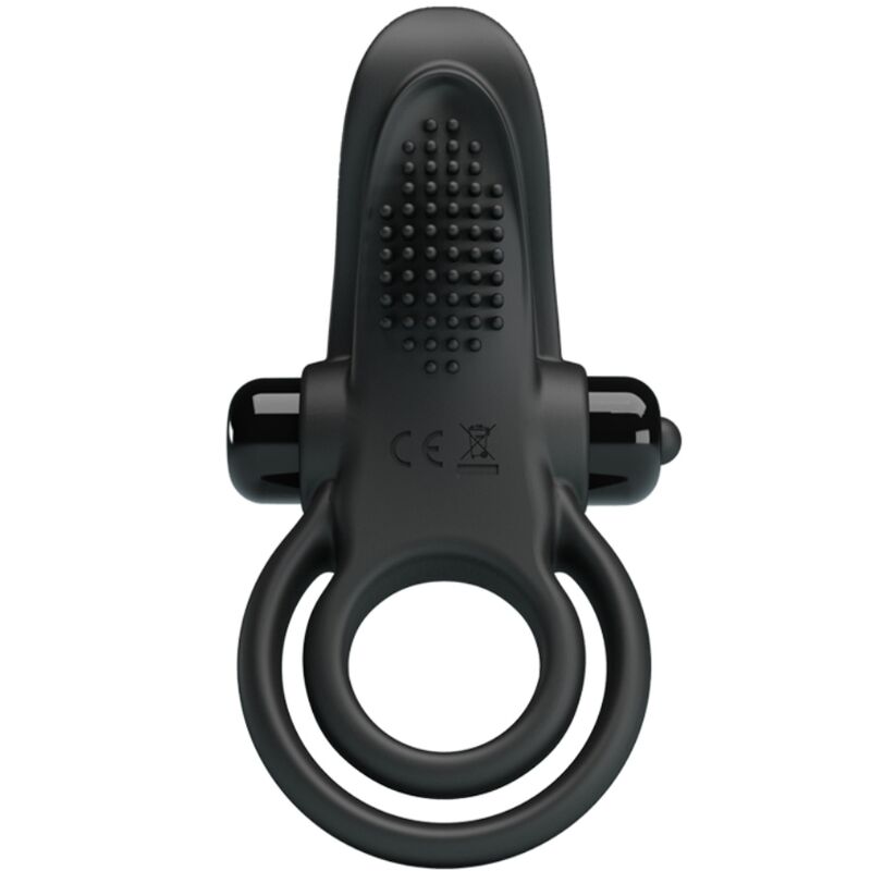 PRETTY LOVE - DOUBLE VIBRATING RING + CLITORIS STIMULATOR 10 VIBRATIONS BLACK - NOCTURNA DESIRES