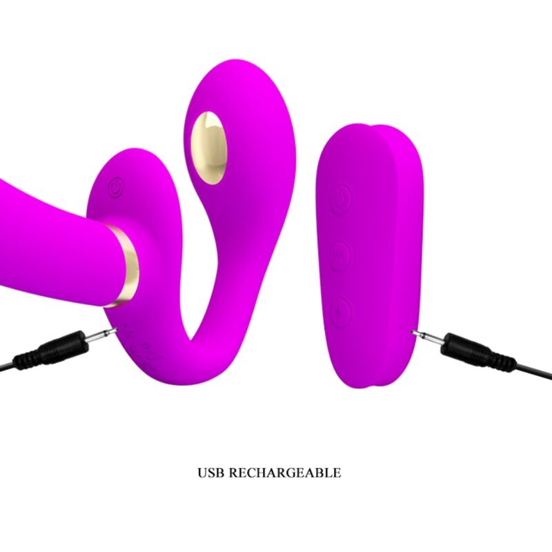 PRETTY LOVE - THUNDERBIRD DOUBLE STRAP-ON VIBRATOR REMOTE CONTROL PURPLE - NOCTURNA DESIRES