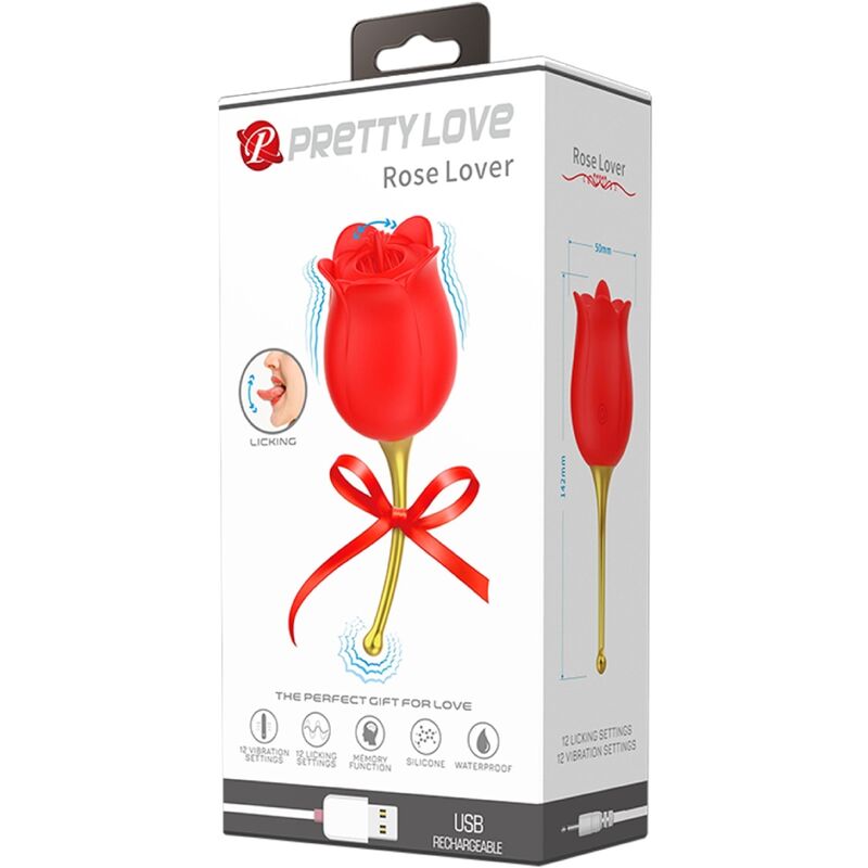 PRETTY LOVE - ROSE LOVER ROSE CLITORIS STIMULATOR 12 VIBRATIONS RED - NOCTURNA DESIRES