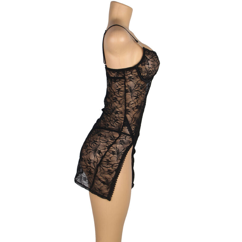 SUBBLIME - 954185 LACE BABYDOLL WITH ADJUSTABLE STRAPS BLACK S/M - NOCTURNA DESIRES