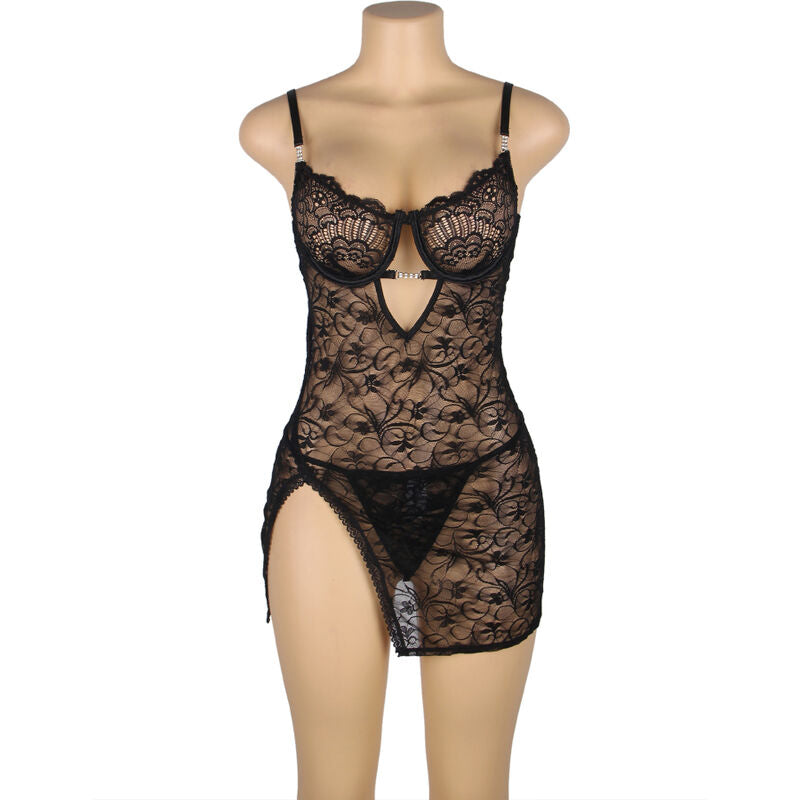 SUBBLIME - 954185 LACE BABYDOLL WITH ADJUSTABLE STRAPS BLACK S/M - NOCTURNA DESIRES