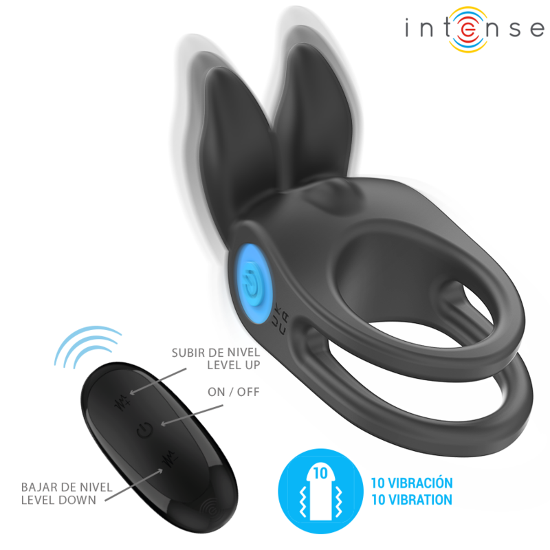 INTENSE - SAM VIBRATOR DOUBLE PENIS RING 10 VIBRATIONS BLACK - NOCTURNA DESIRES