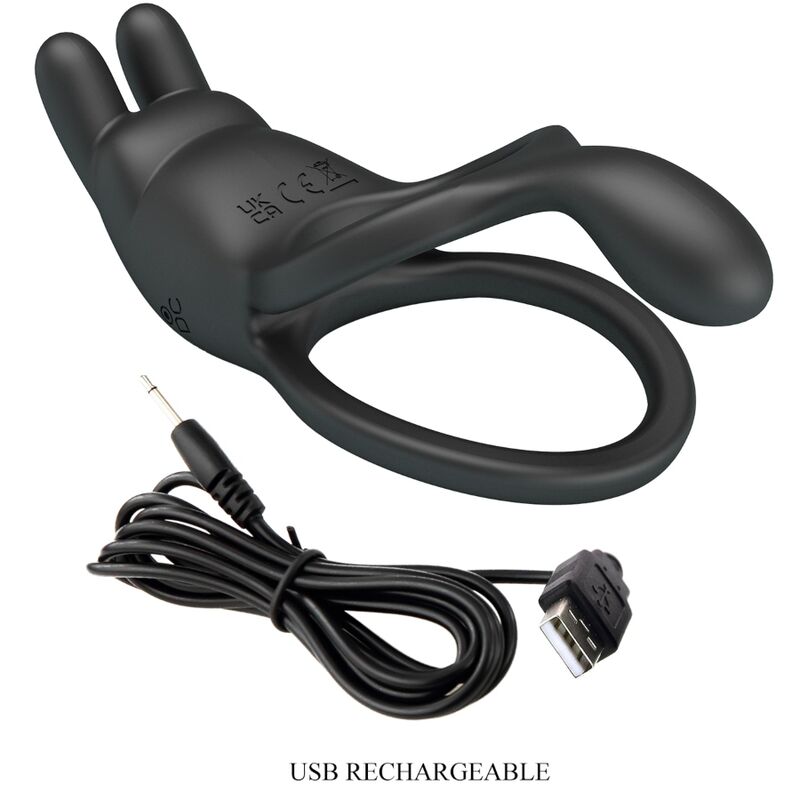 PRETTY LOVE - SETH DOUBLE VIBRATING RING RABBIT 7 VIBRATIONS BLACK - NOCTURNA DESIRES