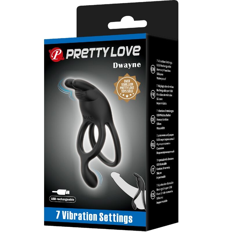 PRETTY LOVE - SETH DOUBLE VIBRATING RING RABBIT 7 VIBRATIONS BLACK - NOCTURNA DESIRES
