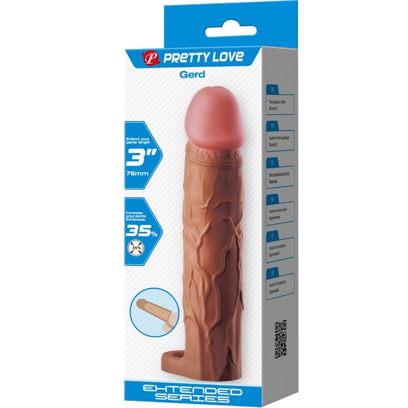 PRETTY LOVE - GERD PENIS SLEEVE WITH 7.6 CM EXTENSION MULATTO - NOCTURNA DESIRES