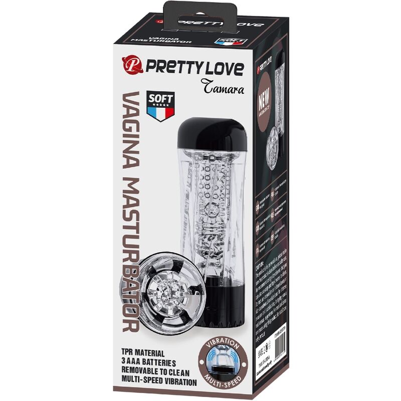 PRETTY LOVE - TAMARA MALE MASTURBATOR MULTI-SPEED VIBRATOR BLACK - NOCTURNA DESIRES