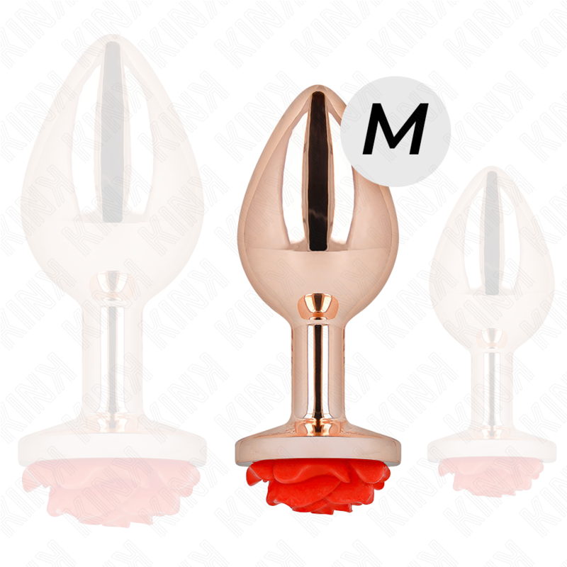 KINK - PINK GOLD ANAL PLUG WITH RED ROSE M - NOCTURNA DESIRES