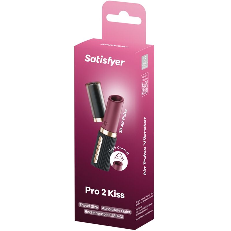 SATISFYER - PRO 2 KISS WAVE CLITORIS STIMULATOR GARNET / BLACK - NOCTURNA DESIRES