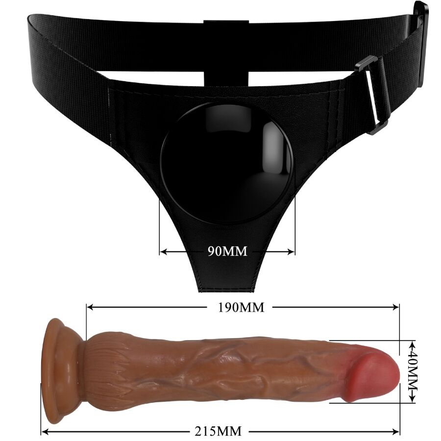 PRETTY LOVE - KYTON UNIVERSAL HARNESS BRIEFS WITH SQUIRTING DILDO 19 CM MULATO - NOCTURNA DESIRES
