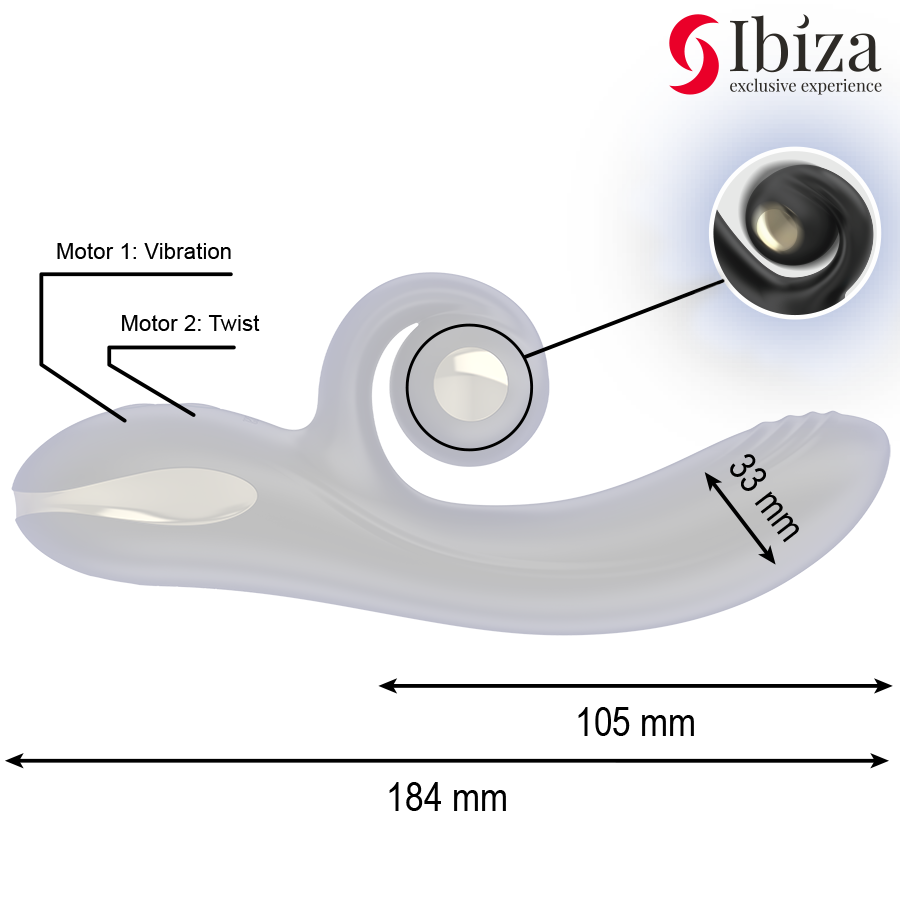 IBIZA - TWISTER VIBRATOR WITH CURVE STIMULATOR AND VIBRO-ROTATION - NOCTURNA DESIRES