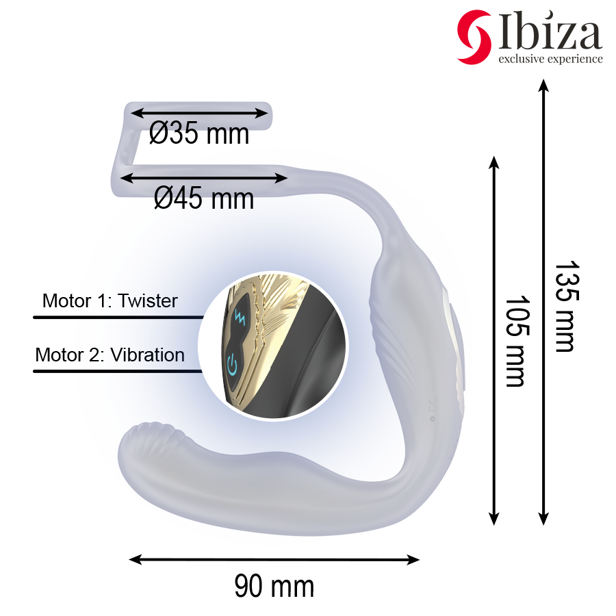IBIZA - WIGGLE REMOTE CONTROLLED ROTATING ANAL PLUG WITH PERINEAL VIBRATION AND PENIS ENHANCING RINGS - NOCTURNA DESIRES
