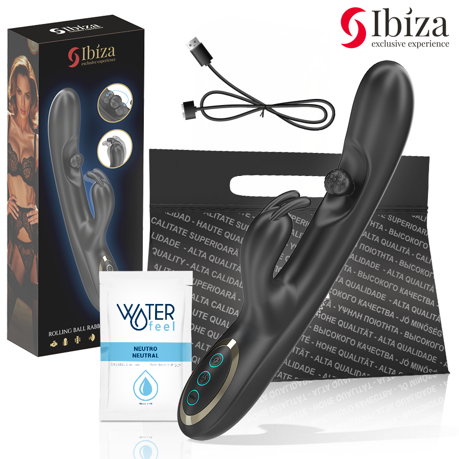 IBIZA - POWERFUL RABBIT VIBRATOR WITH MASSAGING ROLLING PEARL - NOCTURNA DESIRES