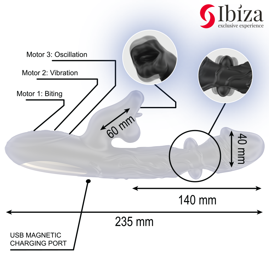 IBIZA - VIBRATOR AND CLITORIS STIMULATOR WITH BITING AND ROTATION EFFECT - NOCTURNA DESIRES