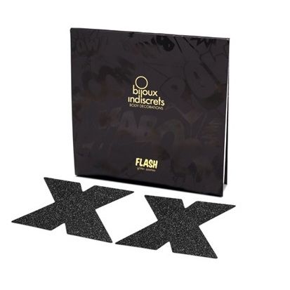 BIJOUX - INDISCRETS FLASH CROSS BLACK NIPPLE CAPS BIJOUX FLASH COLLECTION NOCTURNA DESIRES