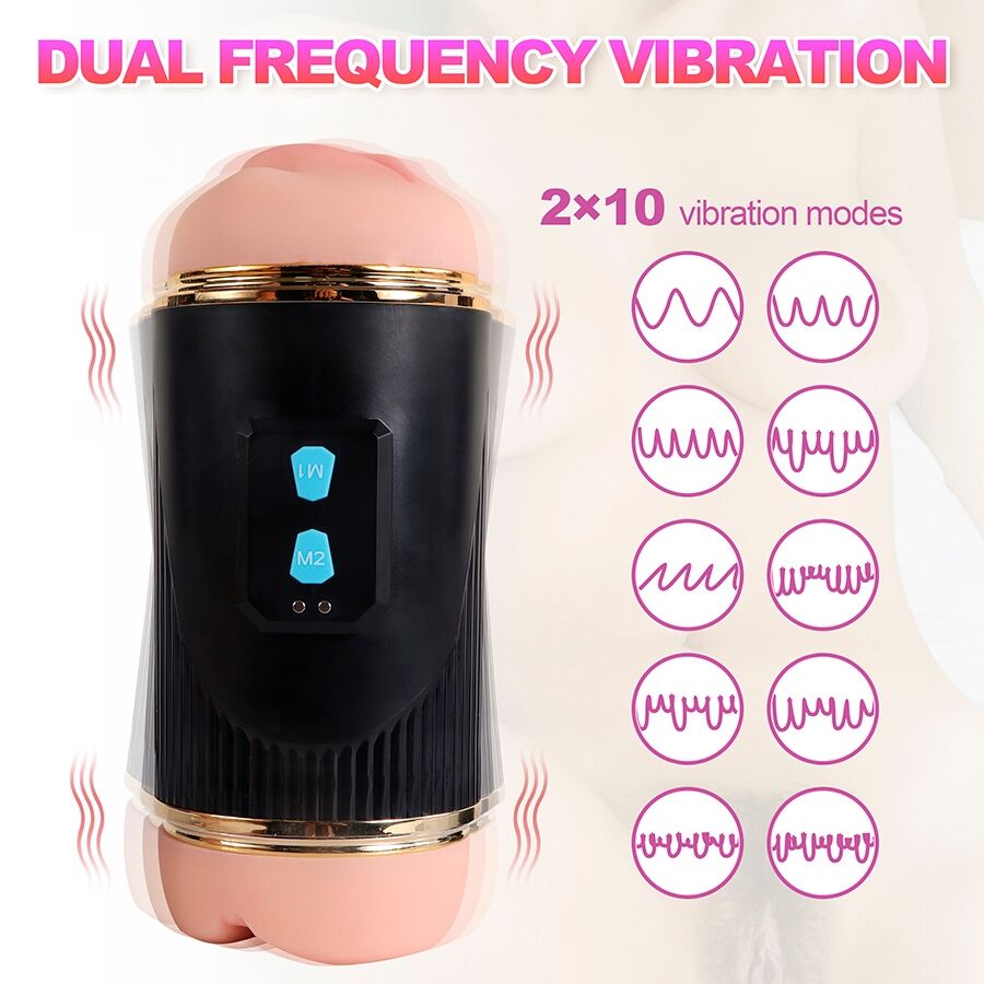 SHEQU - KAY DOUBLE MASTURBATOR WITH DUAL MOUTH AND VAGINA VIBRATION - NOCTURNA DESIRES