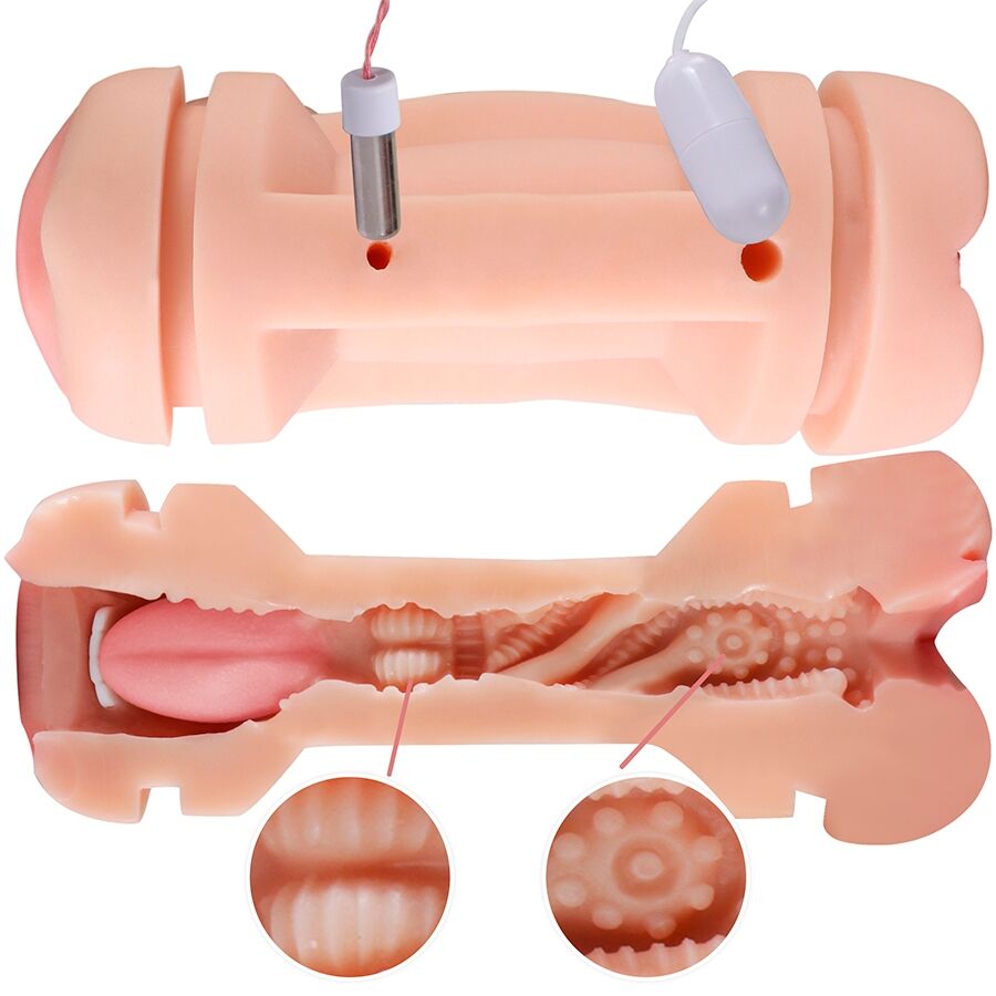 SHEQU - KAY DOUBLE MASTURBATOR WITH DUAL MOUTH AND VAGINA VIBRATION - NOCTURNA DESIRES
