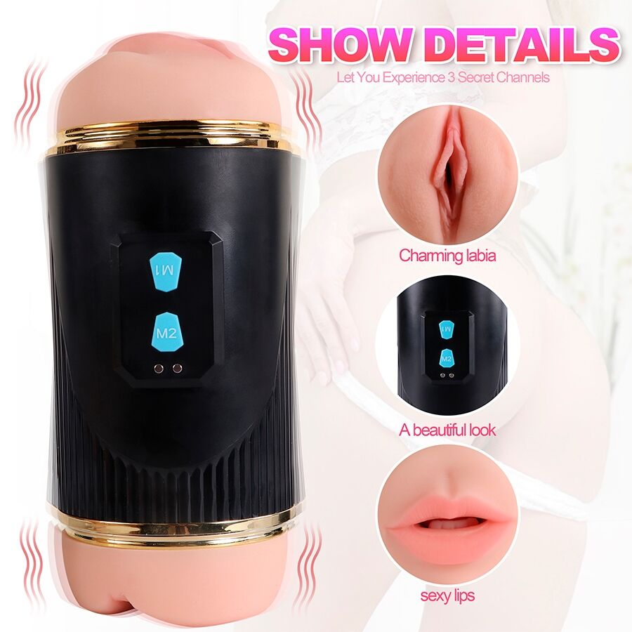 SHEQU - KAY DOUBLE MASTURBATOR WITH DUAL MOUTH AND VAGINA VIBRATION - NOCTURNA DESIRES