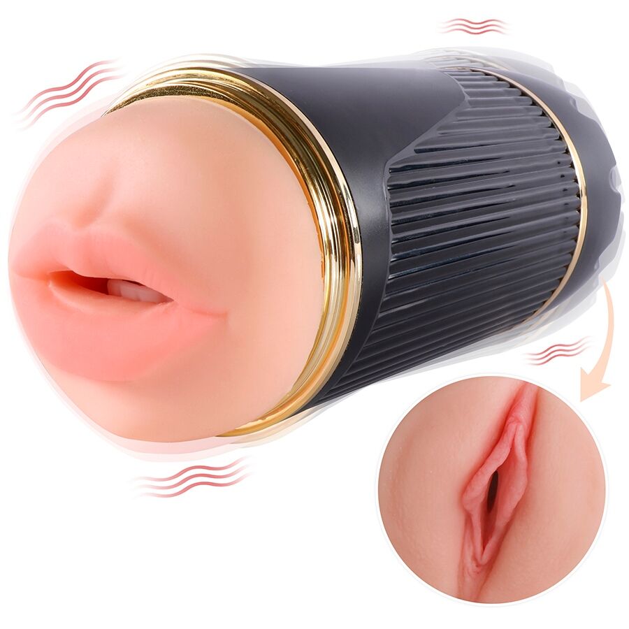 SHEQU - KAY DOUBLE MASTURBATOR WITH DUAL MOUTH AND VAGINA VIBRATION - NOCTURNA DESIRES