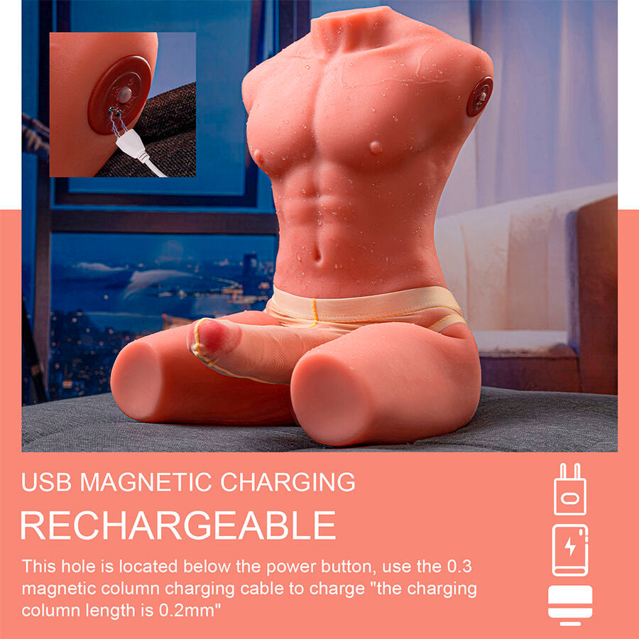 XISE - JASON HALF BODY REALISTIC MALE TORSO WITH THRUSTING AND VIBRATION 55 CM - NOCTURNA DESIRES