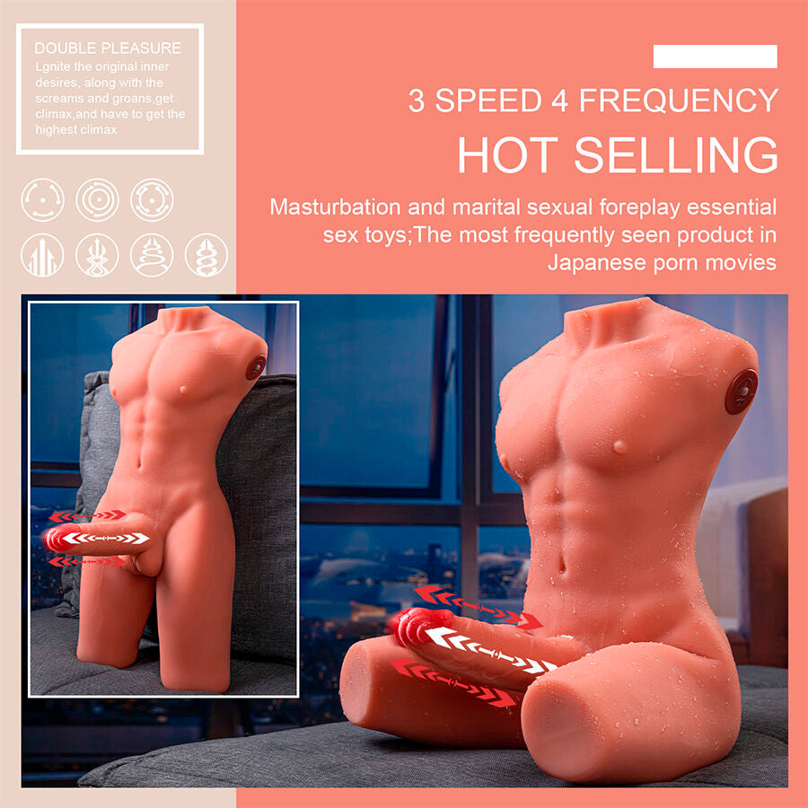 XISE - JASON HALF BODY REALISTIC MALE TORSO WITH THRUSTING AND VIBRATION 55 CM - NOCTURNA DESIRES
