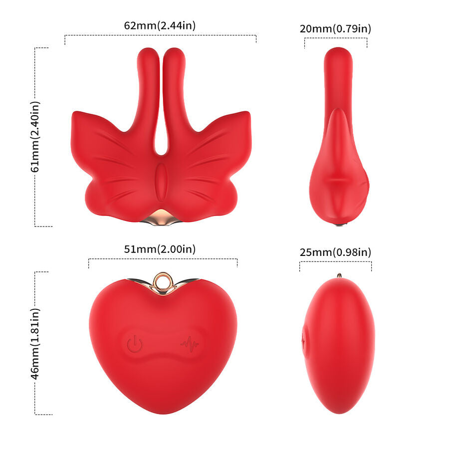 ARMONY - MAGNETIC NIPPLE CLAMPS WITH VIBRATION BUTTERFLY SHAPE RED - NOCTURNA DESIRES