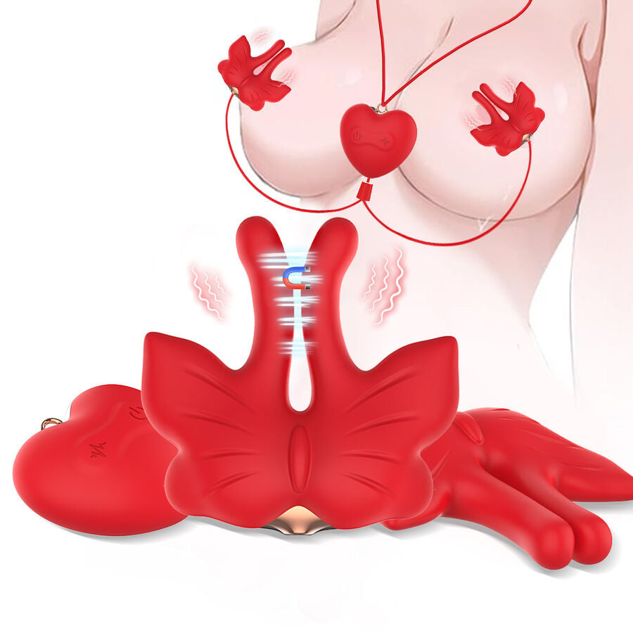 ARMONY - MAGNETIC NIPPLE CLAMPS WITH VIBRATION BUTTERFLY SHAPE RED - NOCTURNA DESIRES