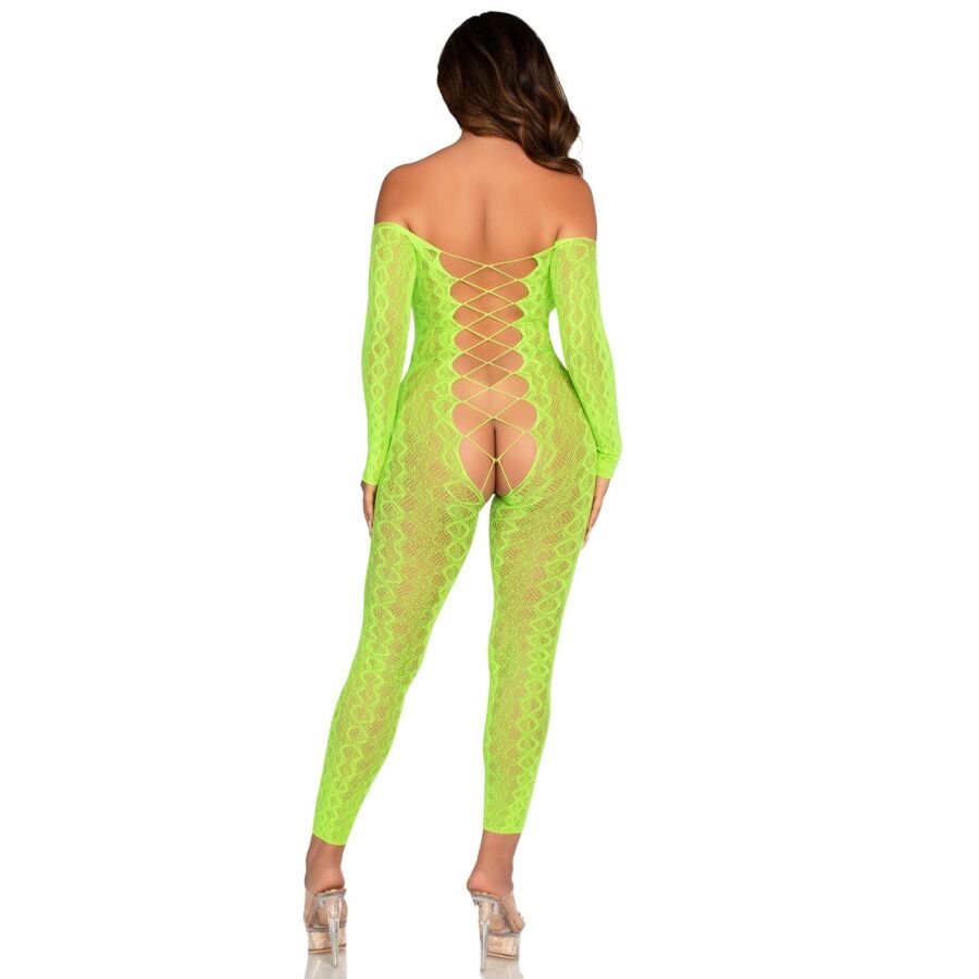 LEG AVENUE - CROTCHLESS BODYSTOCKING EXOTIC SNAKE LACE NEON GREEN - NOCTURNA DESIRES