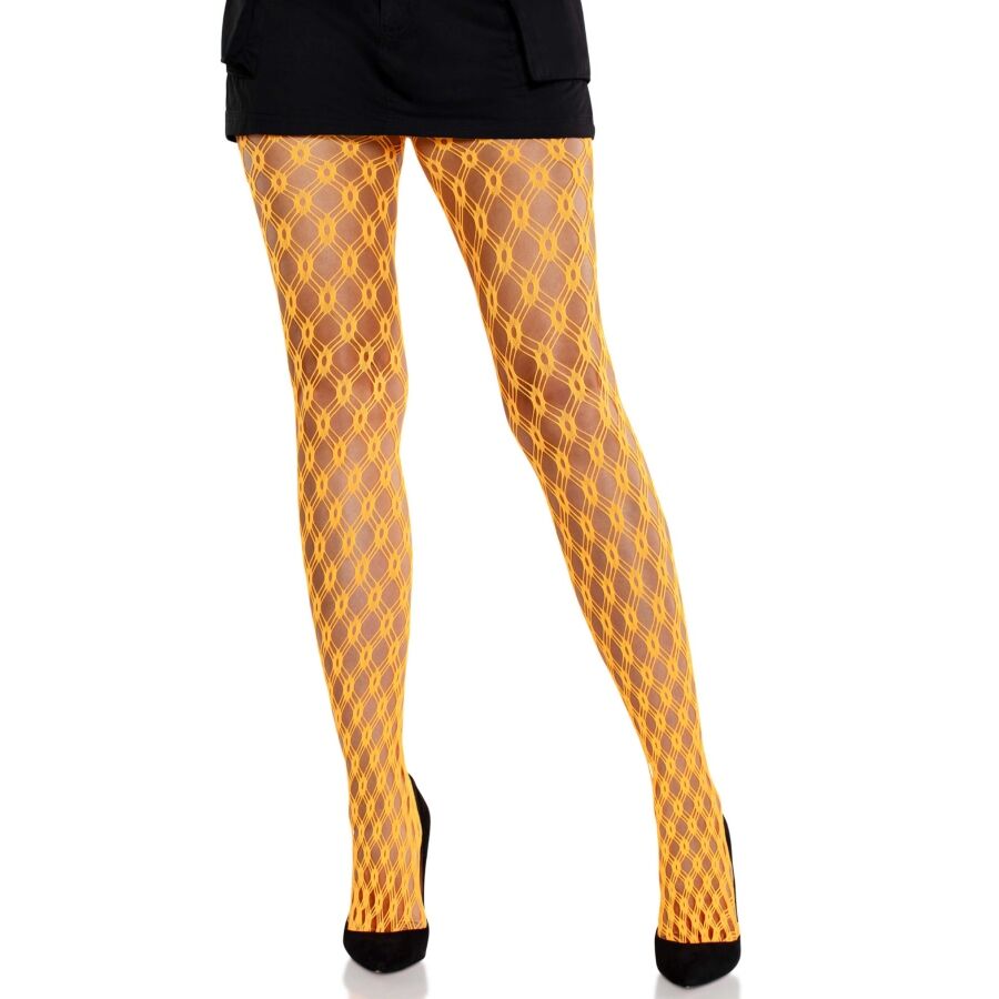 LEG AVENUE - LACE TIGHTS WITH EYELETS NEON ORANGE - NOCTURNA DESIRES