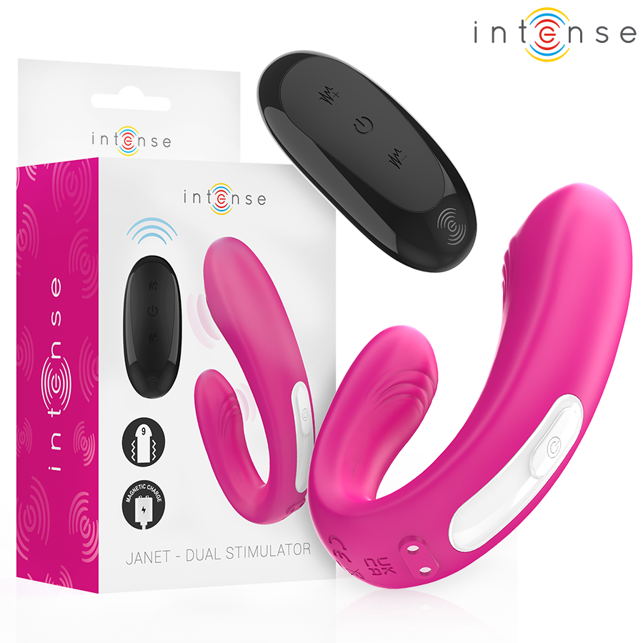 INTENSE - JANET DUAL U-SHAPED STIMULATOR AND VIBRATOR WITH REMOTE CONTROL PINK - NOCTURNA DESIRES