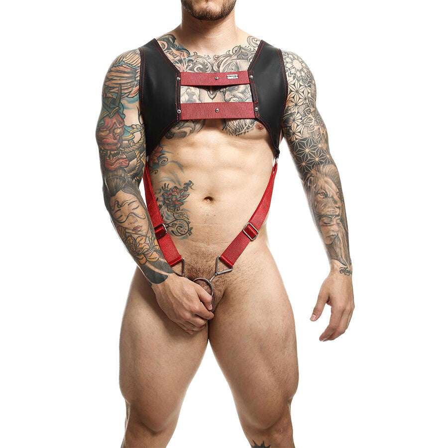 MOB - DNGEON HARNESS WITH RED PENIS RING ONE SIZE - NOCTURNA DESIRES