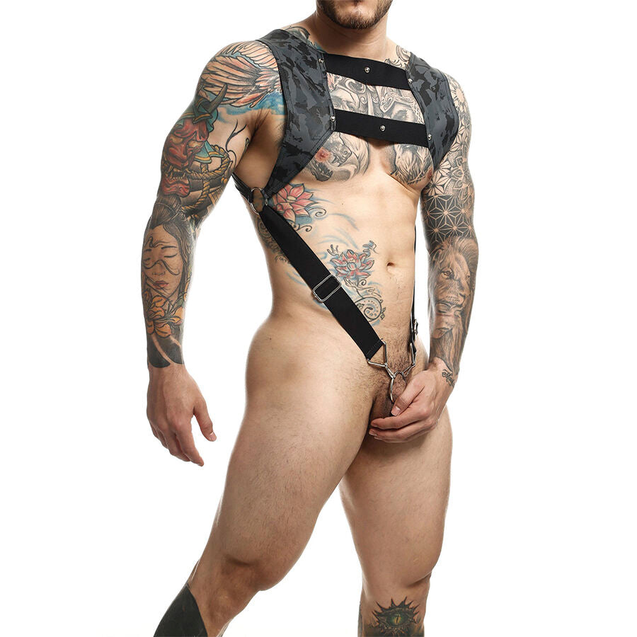 MOB - DNGEON HARNESS WITH SILVER PENIS RING ONE SIZE - NOCTURNA DESIRES