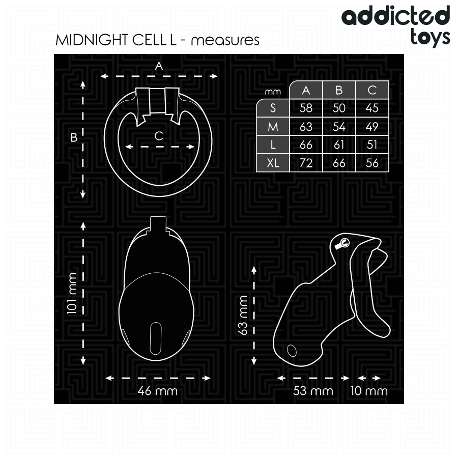 ADDICTED TOYS LOCKED - MINDNIGHT CELL PENIS CAGE SIZE L - NOCTURNA DESIRES