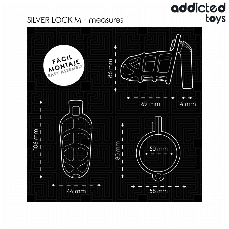 ADDICTED TOYS LOCKED - SILVER LOCK PENIS CAGE METAL SIZE M - NOCTURNA DESIRES