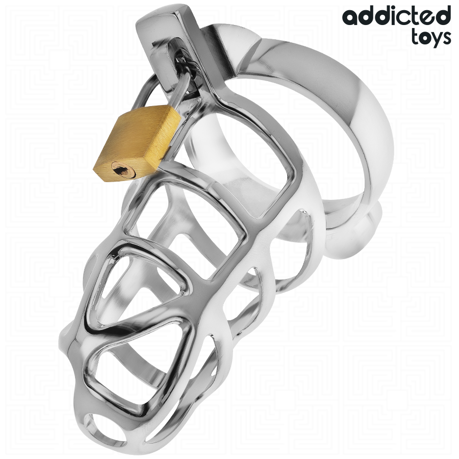 ADDICTED TOYS LOCKED - SILVER LOCK PENIS CAGE METAL SIZE M - NOCTURNA DESIRES