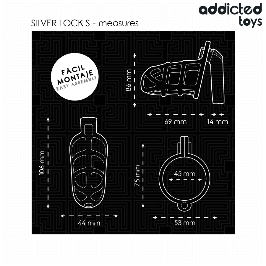 ADDICTED TOYS LOCKED - SILVER LOCK METAL PENIS CAGE SIZE S - NOCTURNA DESIRES