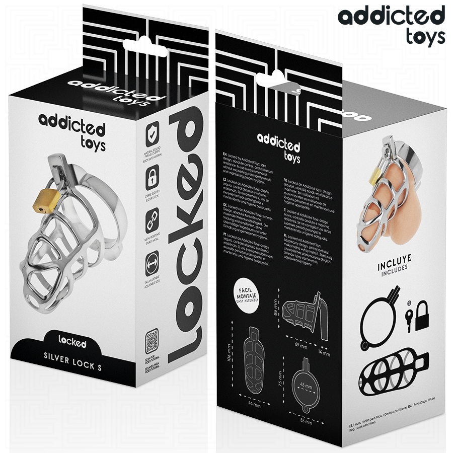 ADDICTED TOYS LOCKED - SILVER LOCK METAL PENIS CAGE SIZE S - NOCTURNA DESIRES