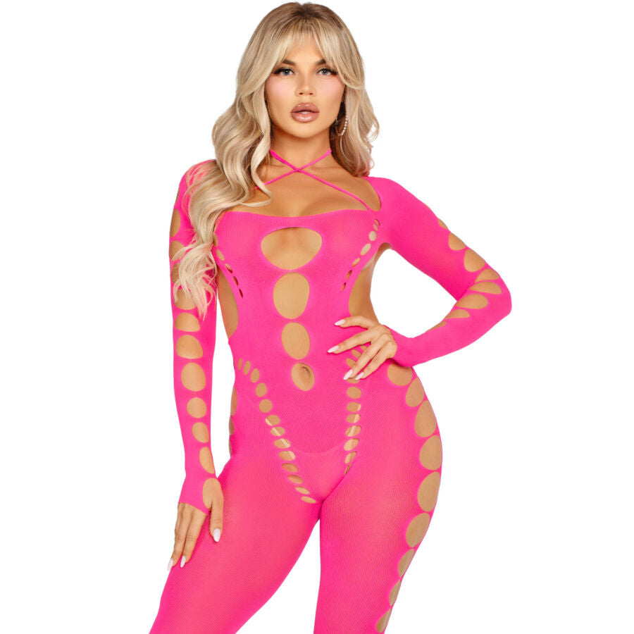 LEG AVENUE - PINK OPEN BACK BODYSTOCKING ONE SIZE - NOCTURNA DESIRES