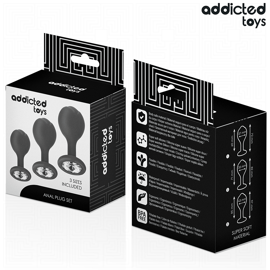 ADDICTED TOYS - SET OF 3 ANAL PLUG SILICONE WITH JEWEL - NOCTURNA DESIRES