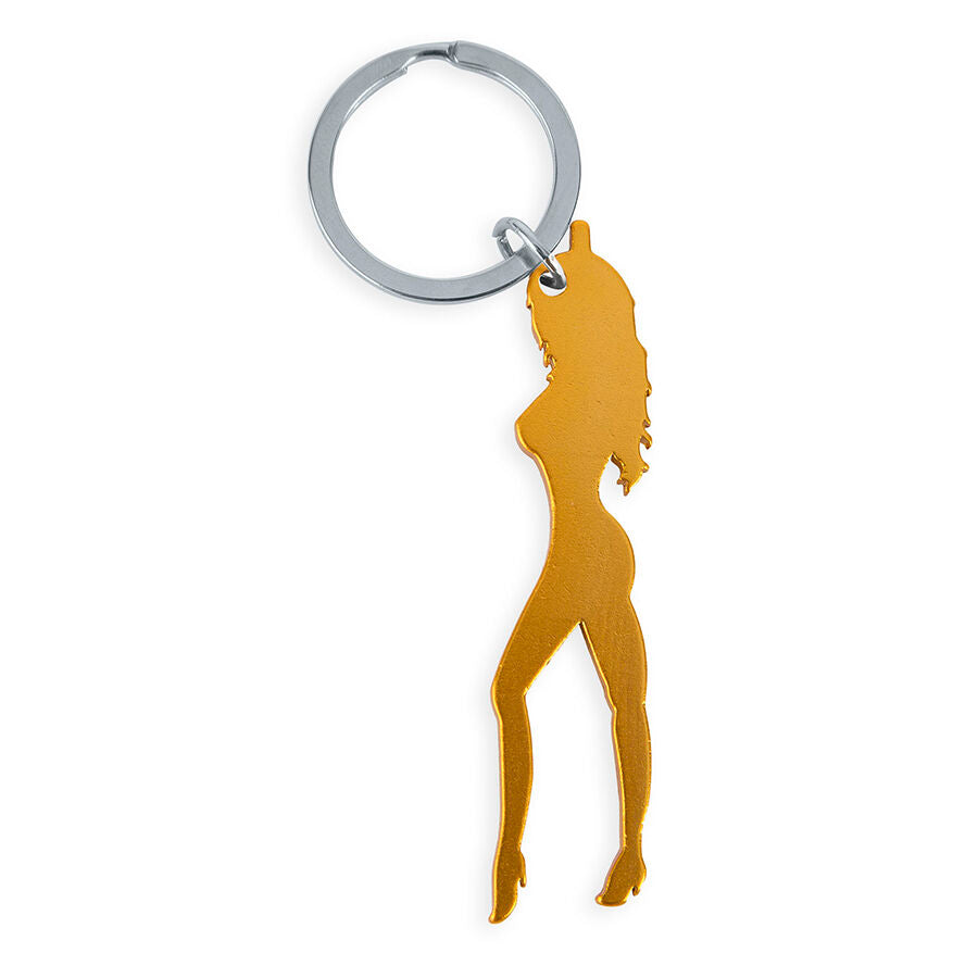 DIABLO PICANTE - KEYRING WITH FEMALE SILHOUETTE IN GOLD COLOR WITH BEER OPENER - NOCTURNA DESIRES