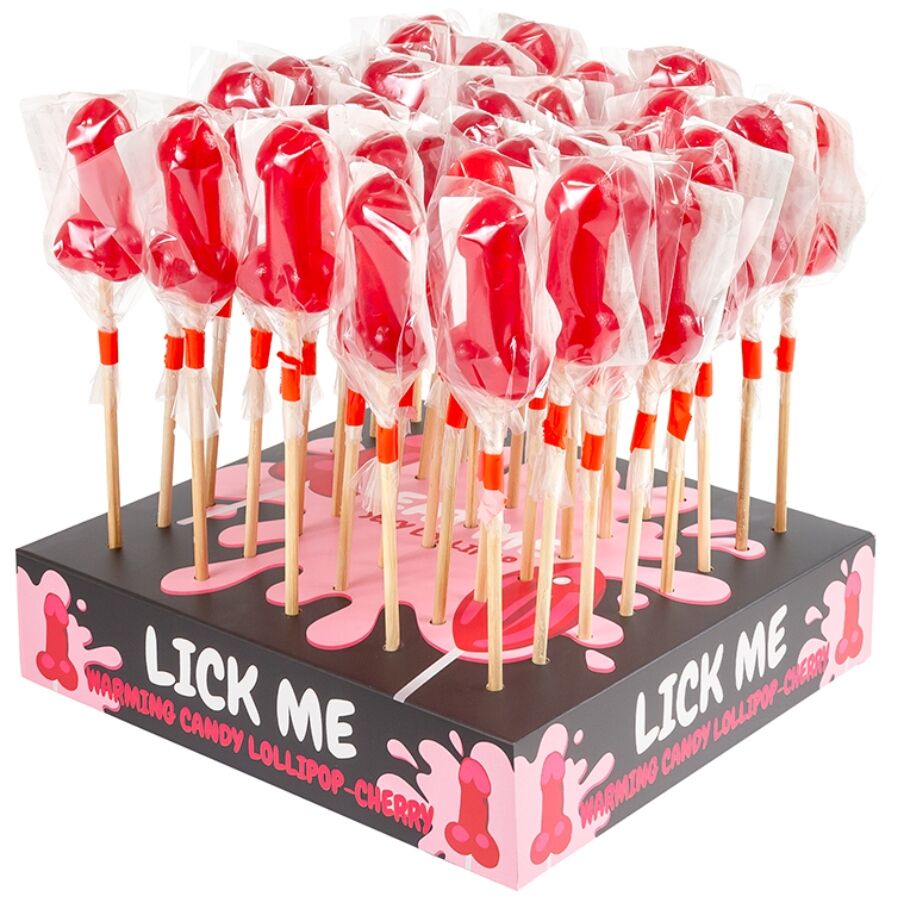 SECRETPLAY - CHERRY CANDY PENIS LOLLIPOP DISPLAY WITH SPICY HEAT EFFECT (40 UNITS) - NOCTURNA DESIRES