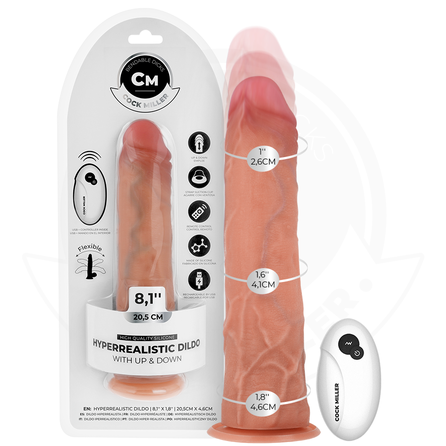 COCK MILLER - HYPER-REALISTIC DILDO WITH SUCTION CUP AND THRUSTING WITH REMOTE CONTROL 20.5 CM - NOCTURNA DESIRES